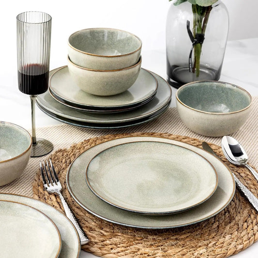 18-Piece Handpainted Stoneware Dinnerware Set for 6 - Sage Green